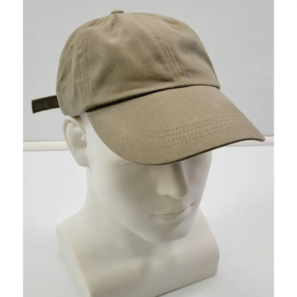 L) Anvil Strapback Dad Baseball Cap Hat Beige Tan 100% Cotton